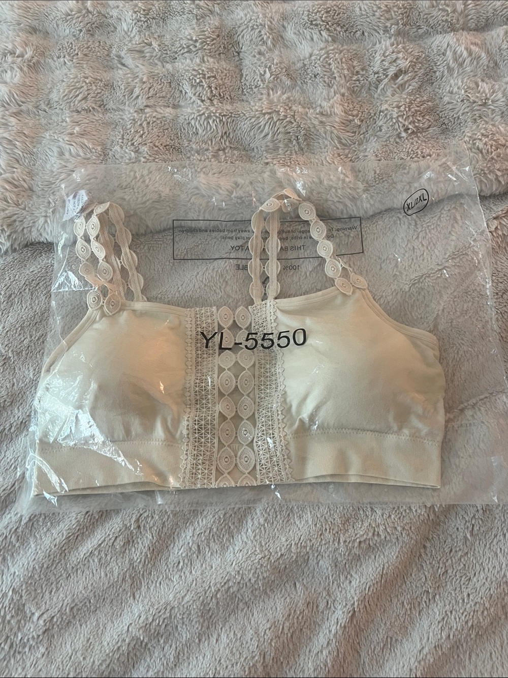 Boho Eye Lace Applique Bralette Plus Lace-Trim Soft Bralette in Ivory